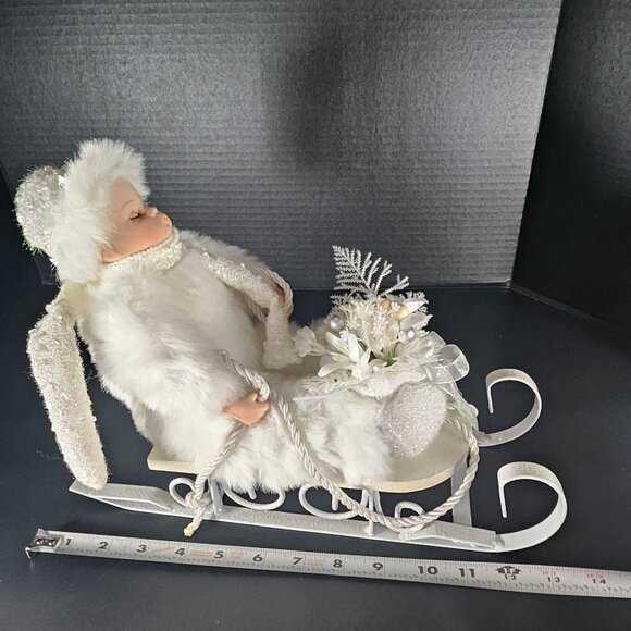 All White Heritage Signature Collection Porcelain Baby Doll in Winter Sleigh - Picture 10 of 11